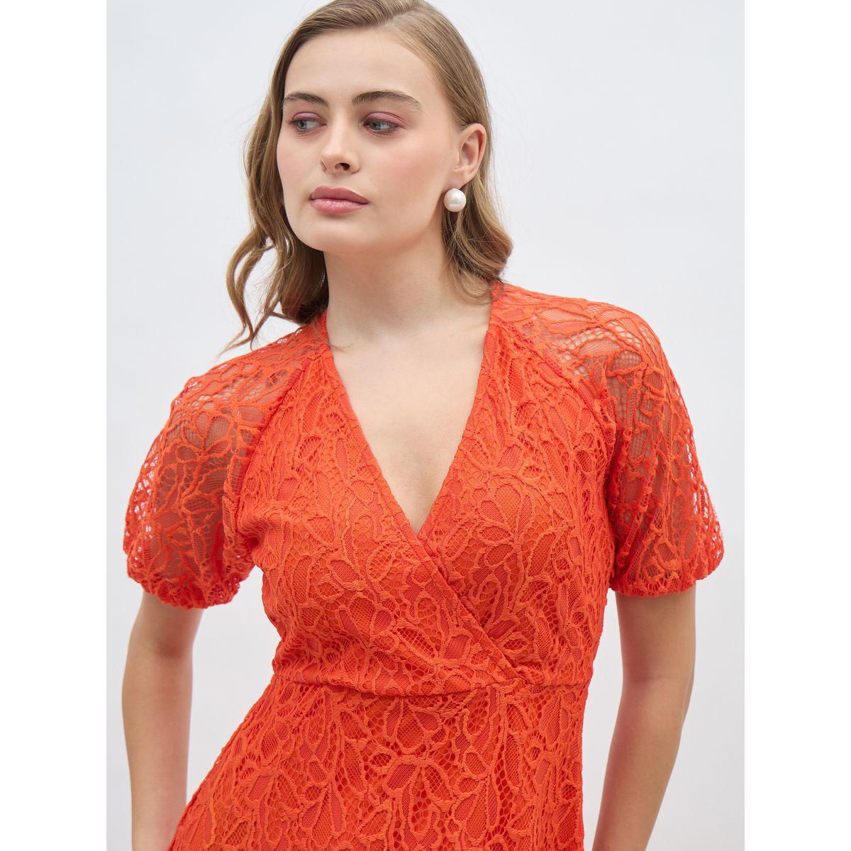 فستان ميدي سادة بنمط لف وأكمام قصيرة-women-clothing-dresses-image-4