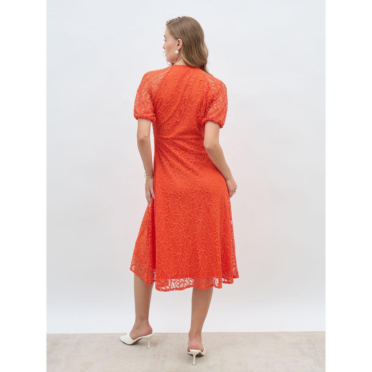 فستان ميدي سادة بنمط لف وأكمام قصيرة-women-clothing-dresses-image-5
