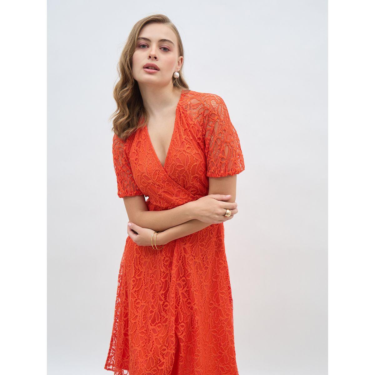 فستان ميدي سادة بنمط لف وأكمام قصيرة-women-clothing-dresses-image-6