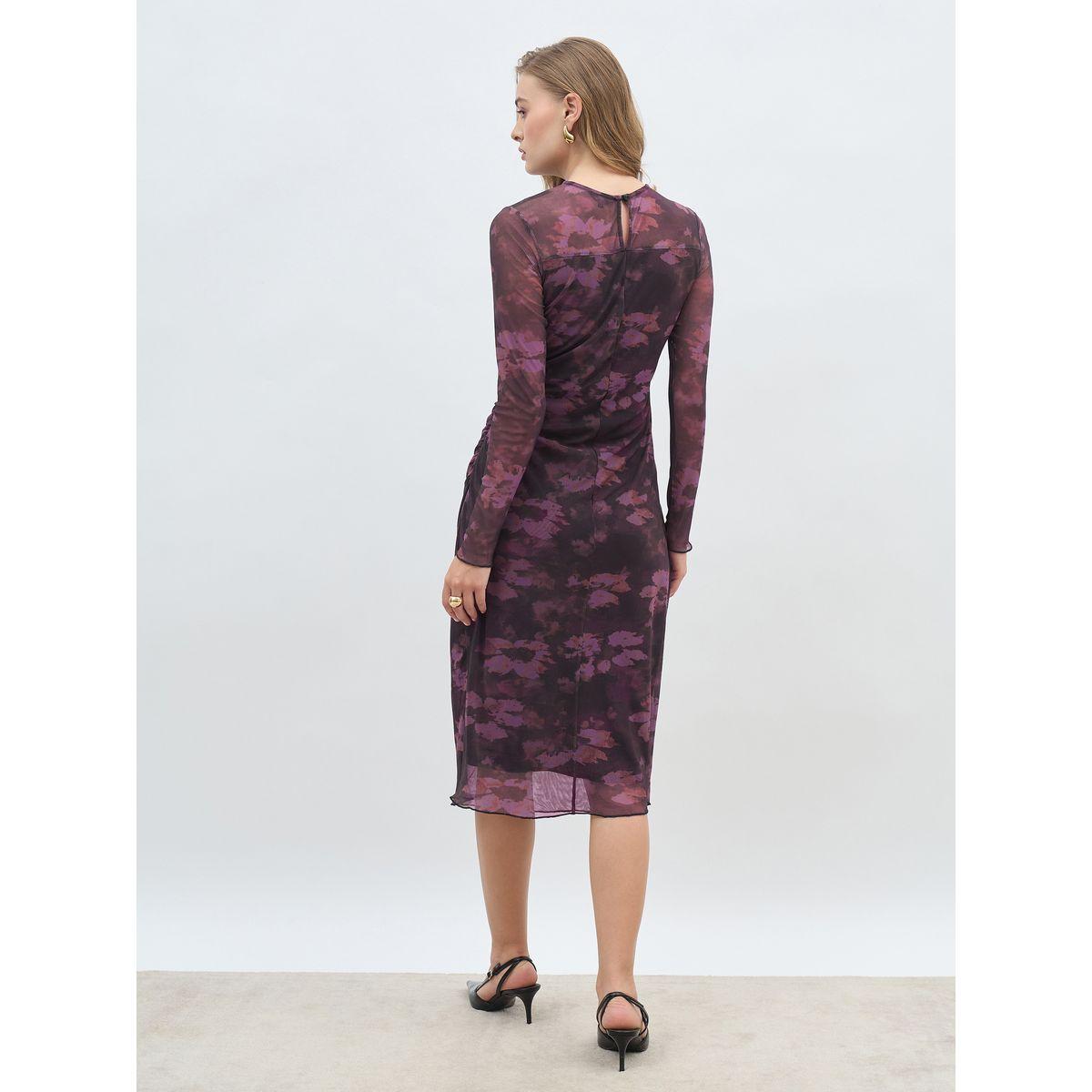 Styli All-Over Print Ruched Mesh Sheath Midi Dress-women-clothing-dresses-image-5