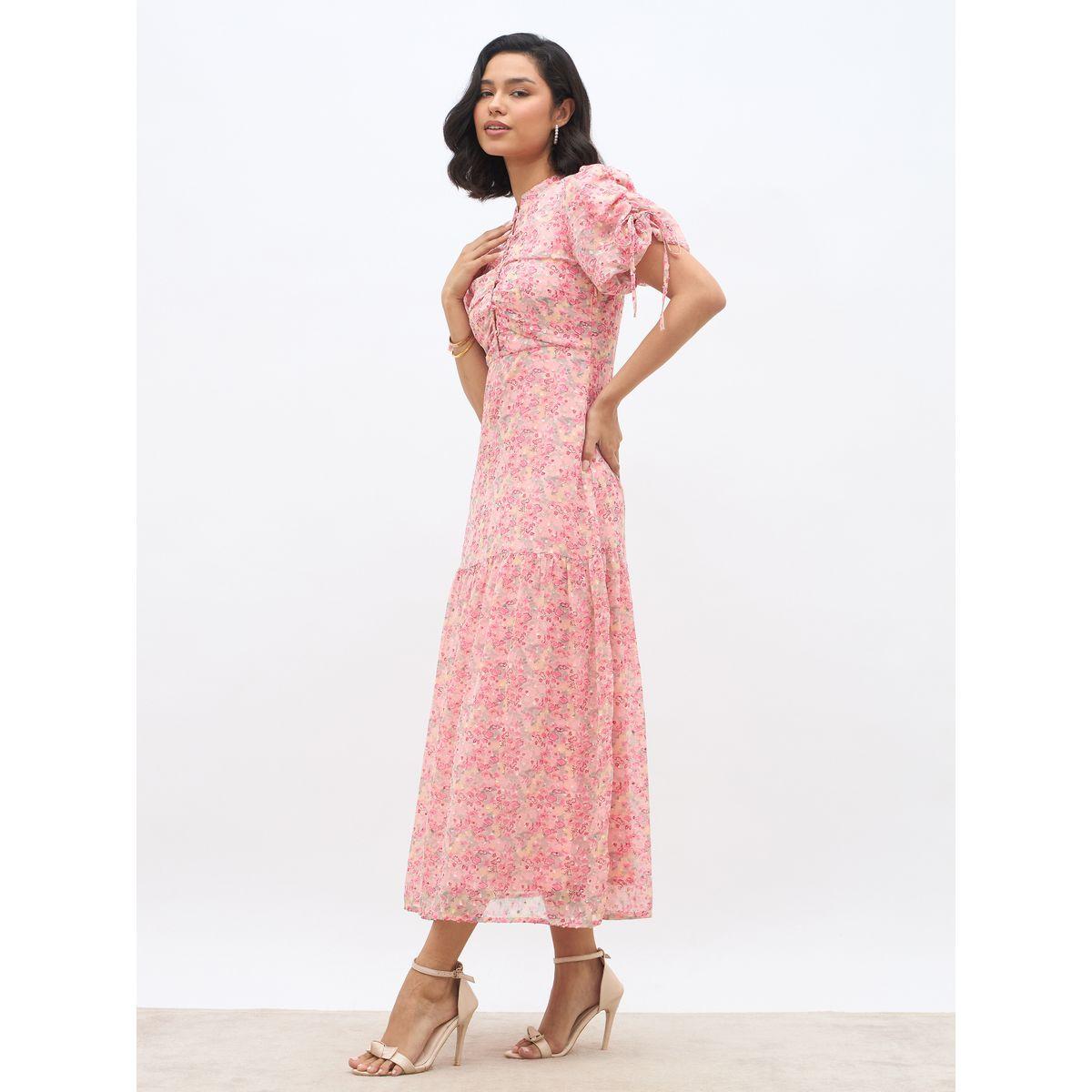 فستان طويل مطبع بزهور وأكمام بالون-women-clothing-dresses-image-3