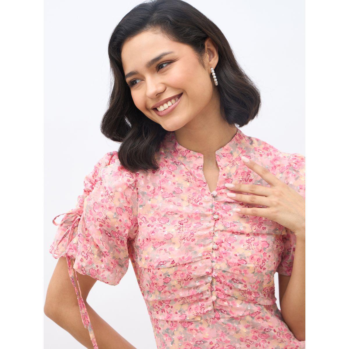فستان طويل مطبع بزهور وأكمام بالون-women-clothing-dresses-image-4