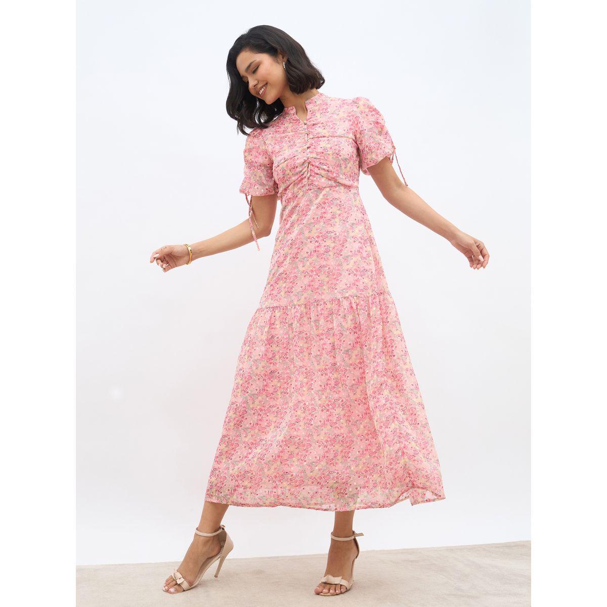 فستان طويل مطبع بزهور وأكمام بالون-women-clothing-dresses-image-6
