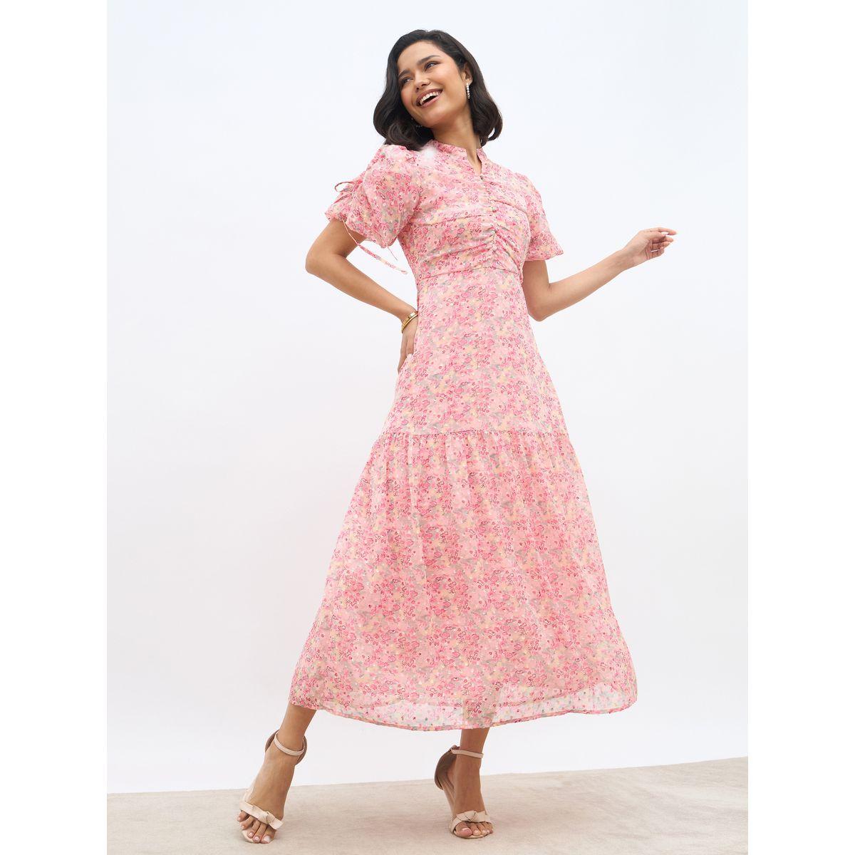 فستان طويل مطبع بزهور وأكمام بالون-women-clothing-dresses-image-7
