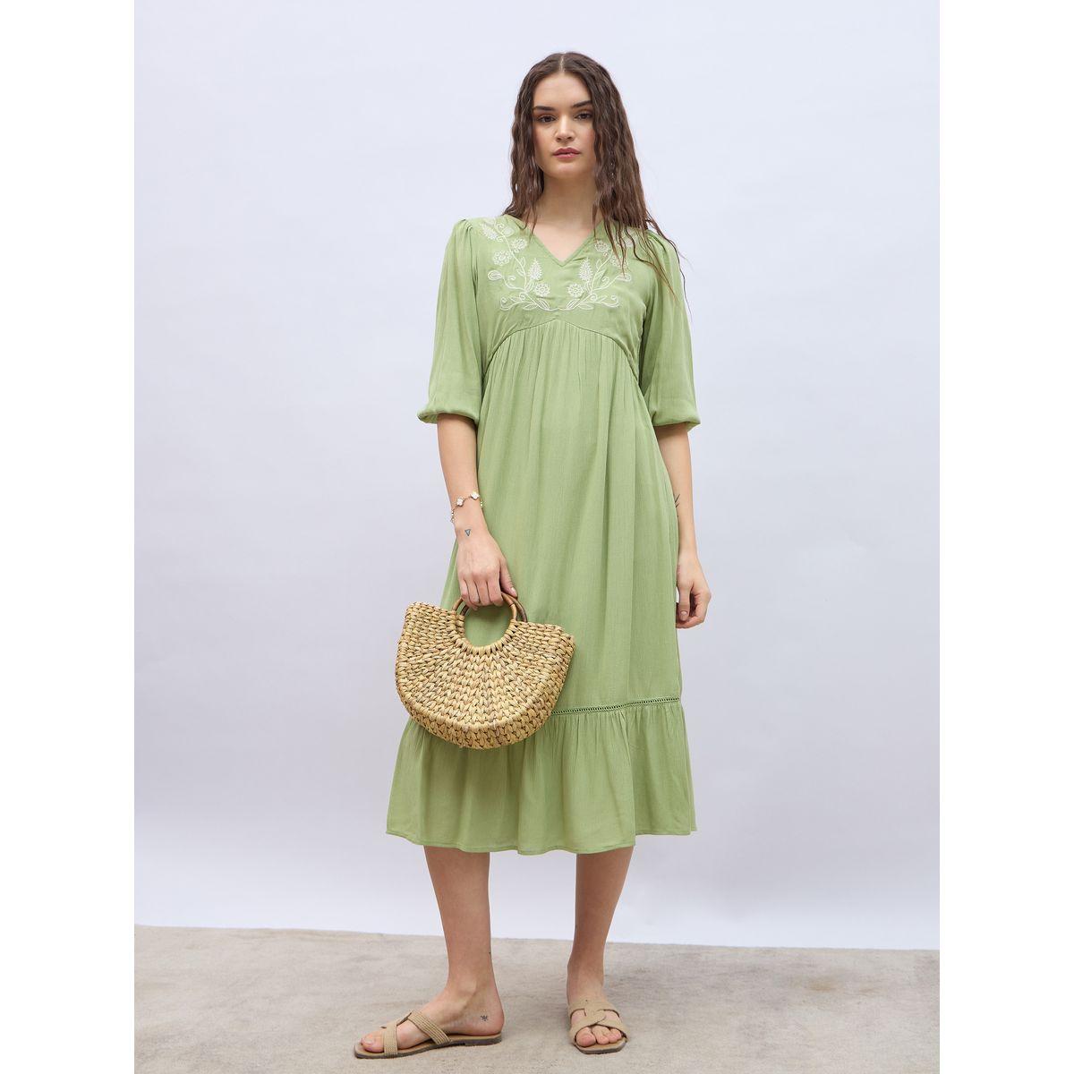 Styli Embroidered V Neck A-Line Midi Dress-women-clothing-dresses-image-1