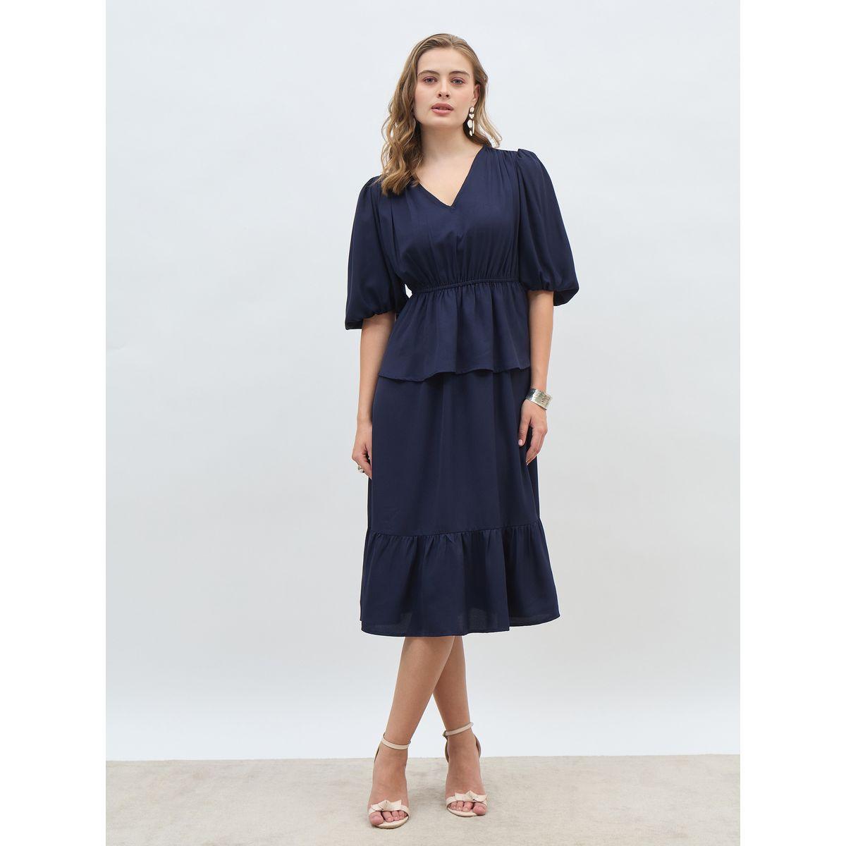 فستان ميدي سادة بقصة بيبلوم-women-clothing-dresses-image-2