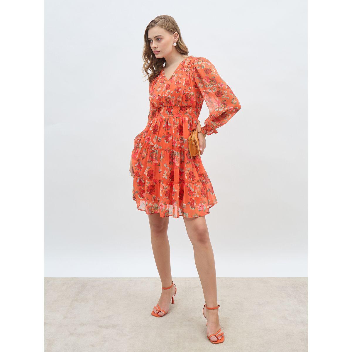 فستان بطول الركبة مطبع بالكامل بطبعة زهور-women-clothing-dresses-image-1