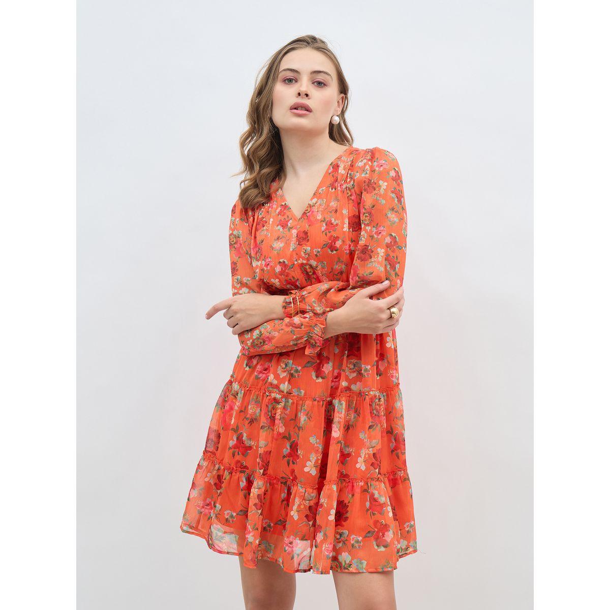 فستان بطول الركبة مطبع بالكامل بطبعة زهور-women-clothing-dresses-image-2
