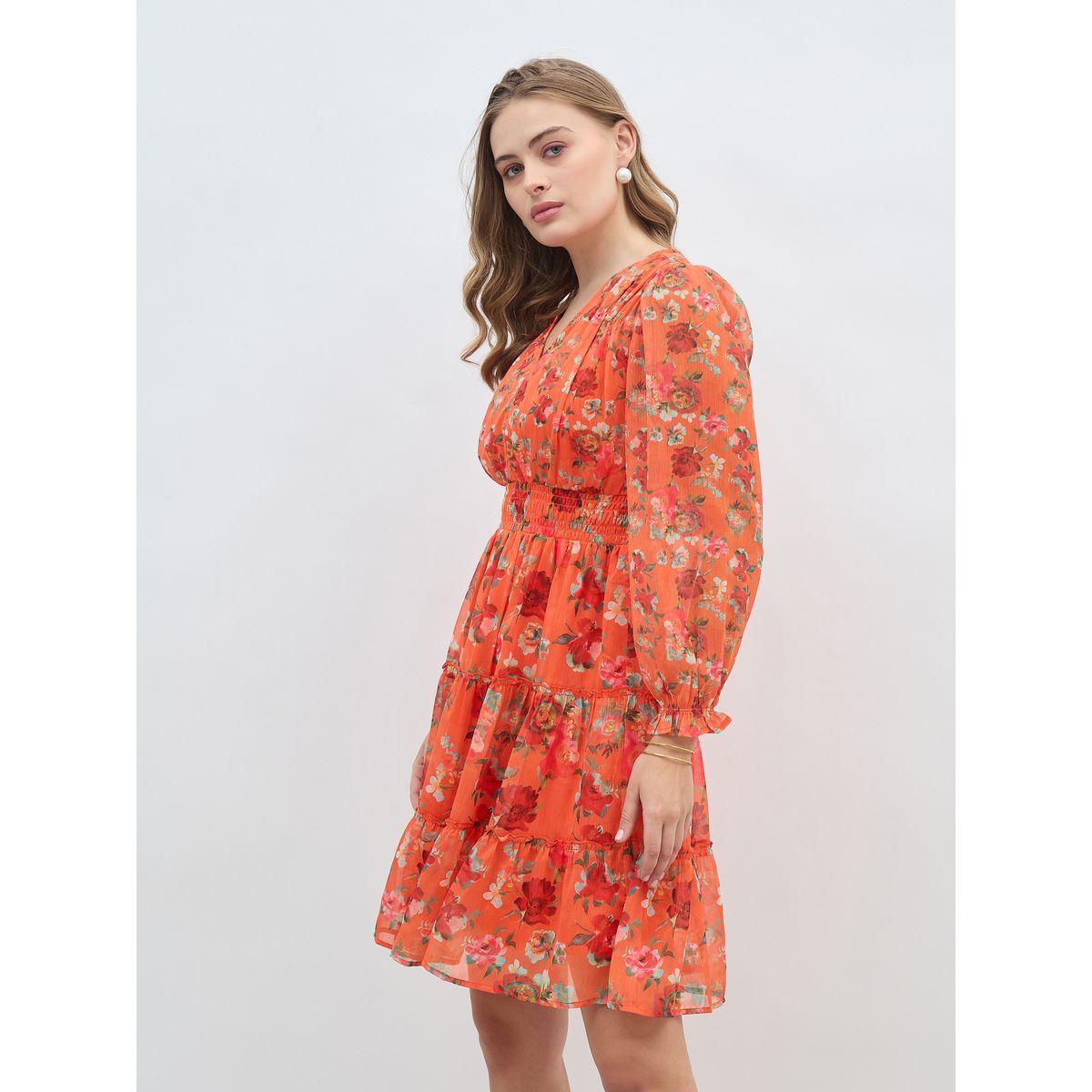فستان بطول الركبة مطبع بالكامل بطبعة زهور-women-clothing-dresses-image-3