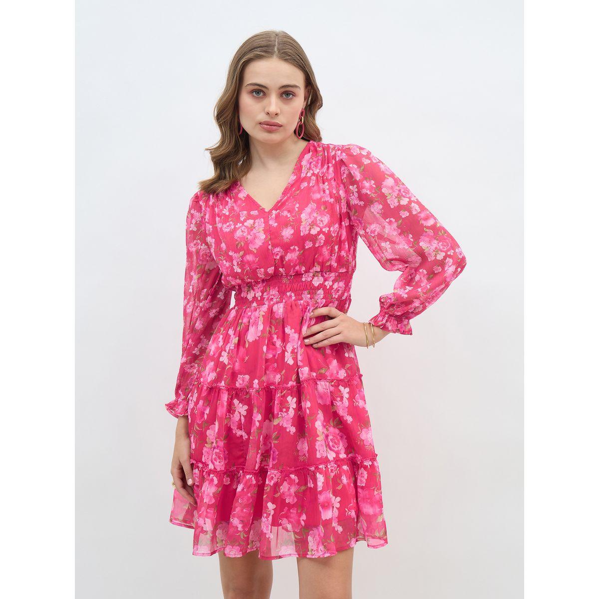 فستان بطول الركبة مطبع بالكامل بطبعة زهور-women-clothing-dresses-image-2