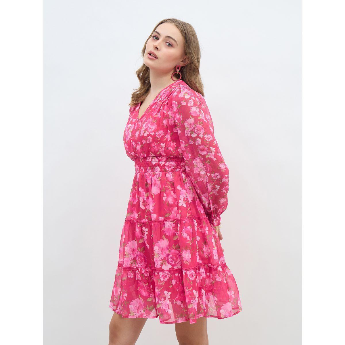 فستان بطول الركبة مطبع بالكامل بطبعة زهور-women-clothing-dresses-image-3