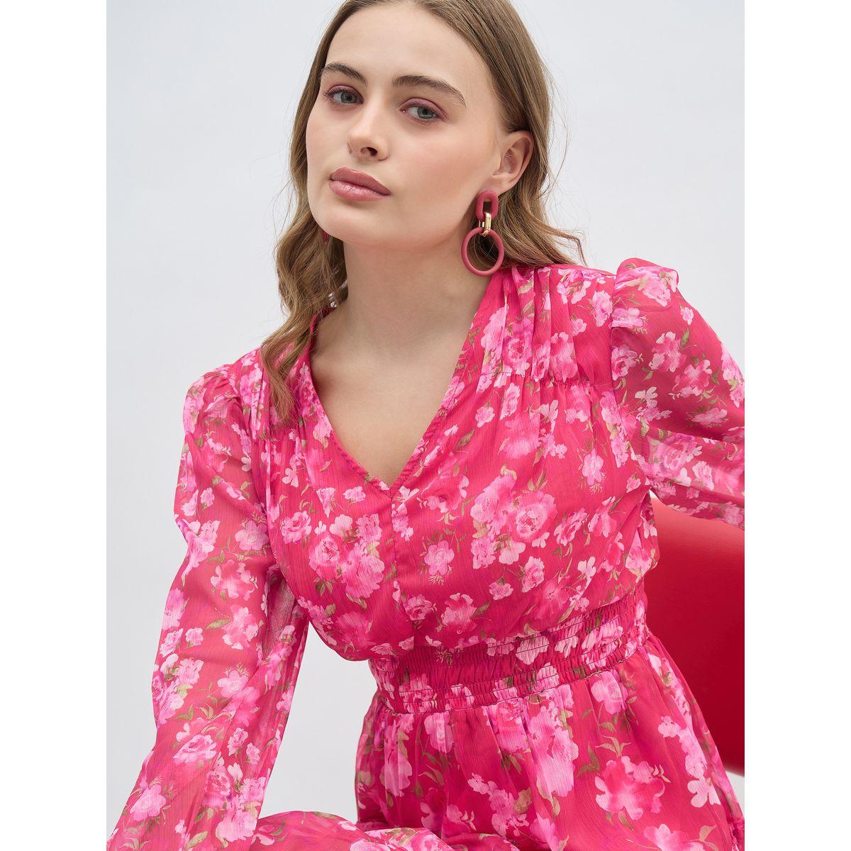 فستان بطول الركبة مطبع بالكامل بطبعة زهور-women-clothing-dresses-image-4