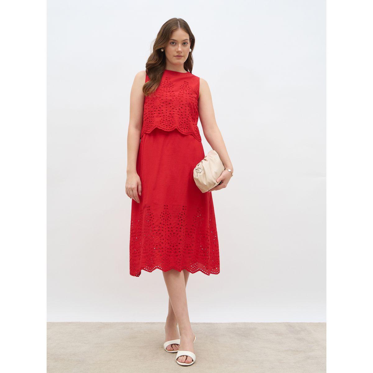 فستان ميدي بلا أكمام بتفاصيل شيفلي وحافة واسعة-women-clothing-dresses-image-1