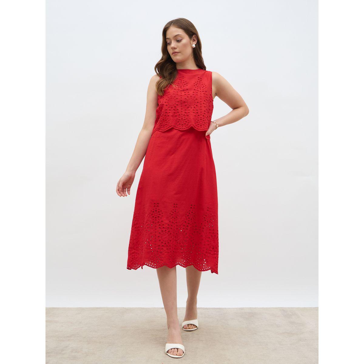 فستان ميدي بلا أكمام بتفاصيل شيفلي وحافة واسعة-women-clothing-dresses-image-2