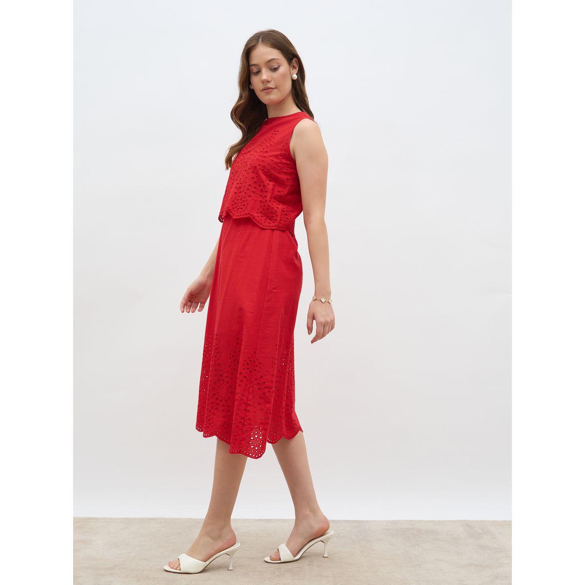 فستان ميدي بلا أكمام بتفاصيل شيفلي وحافة واسعة-women-clothing-dresses-image-3