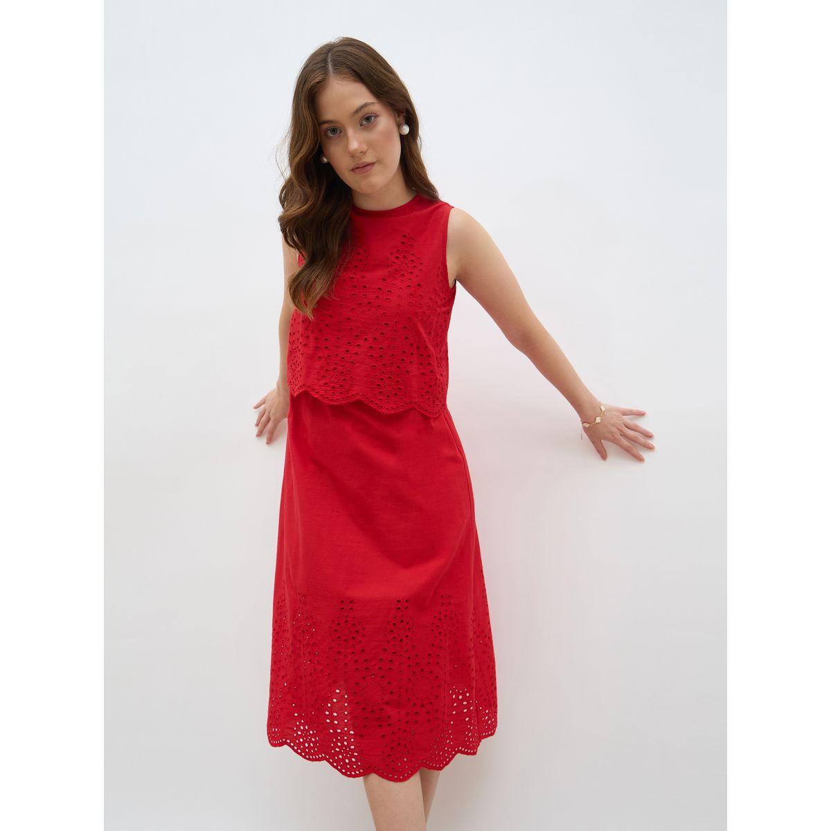 فستان ميدي بلا أكمام بتفاصيل شيفلي وحافة واسعة-women-clothing-dresses-image-6