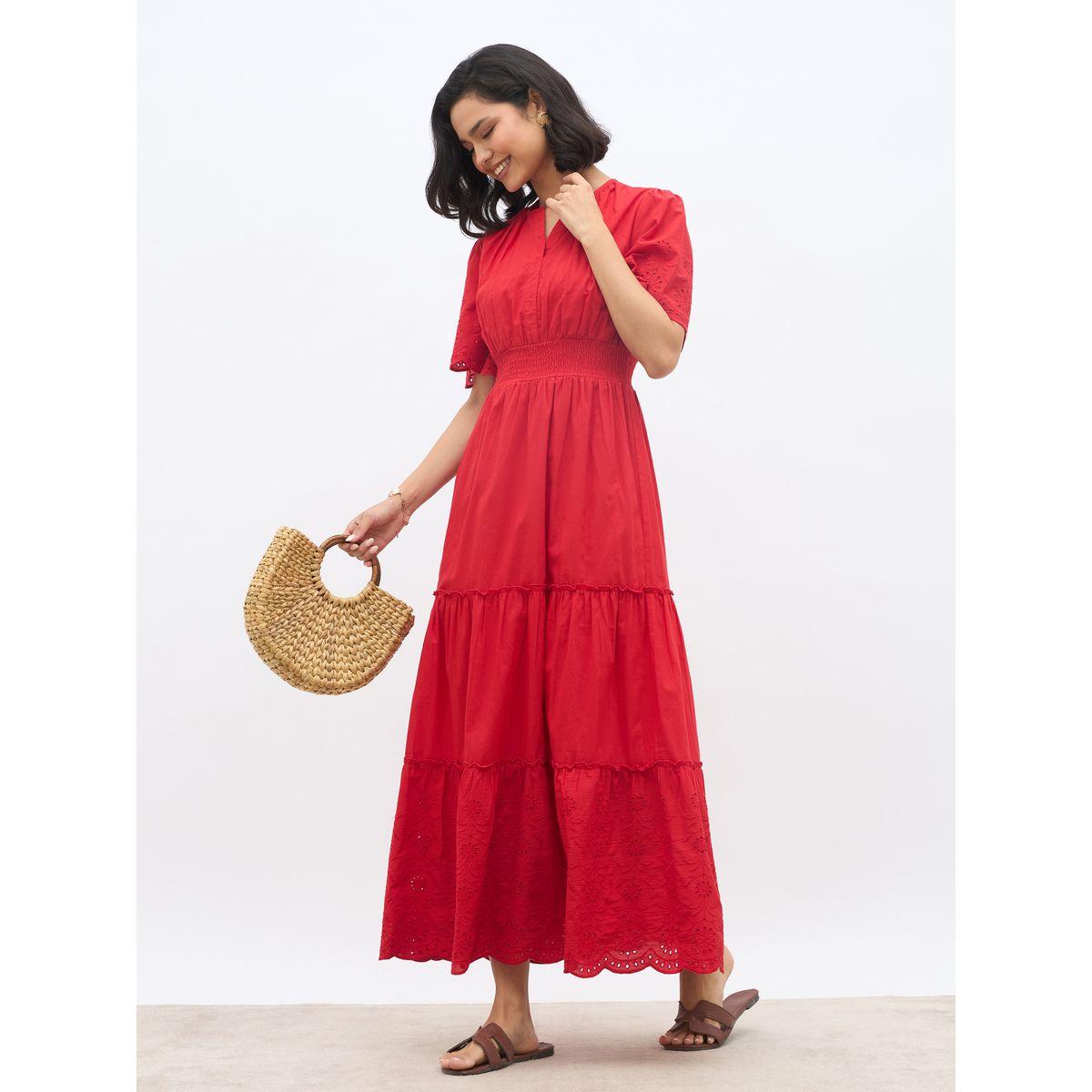 Styli Schiffli Trim Smocked Detail Tiered Maxi Dress-women-clothing-dresses-image-1