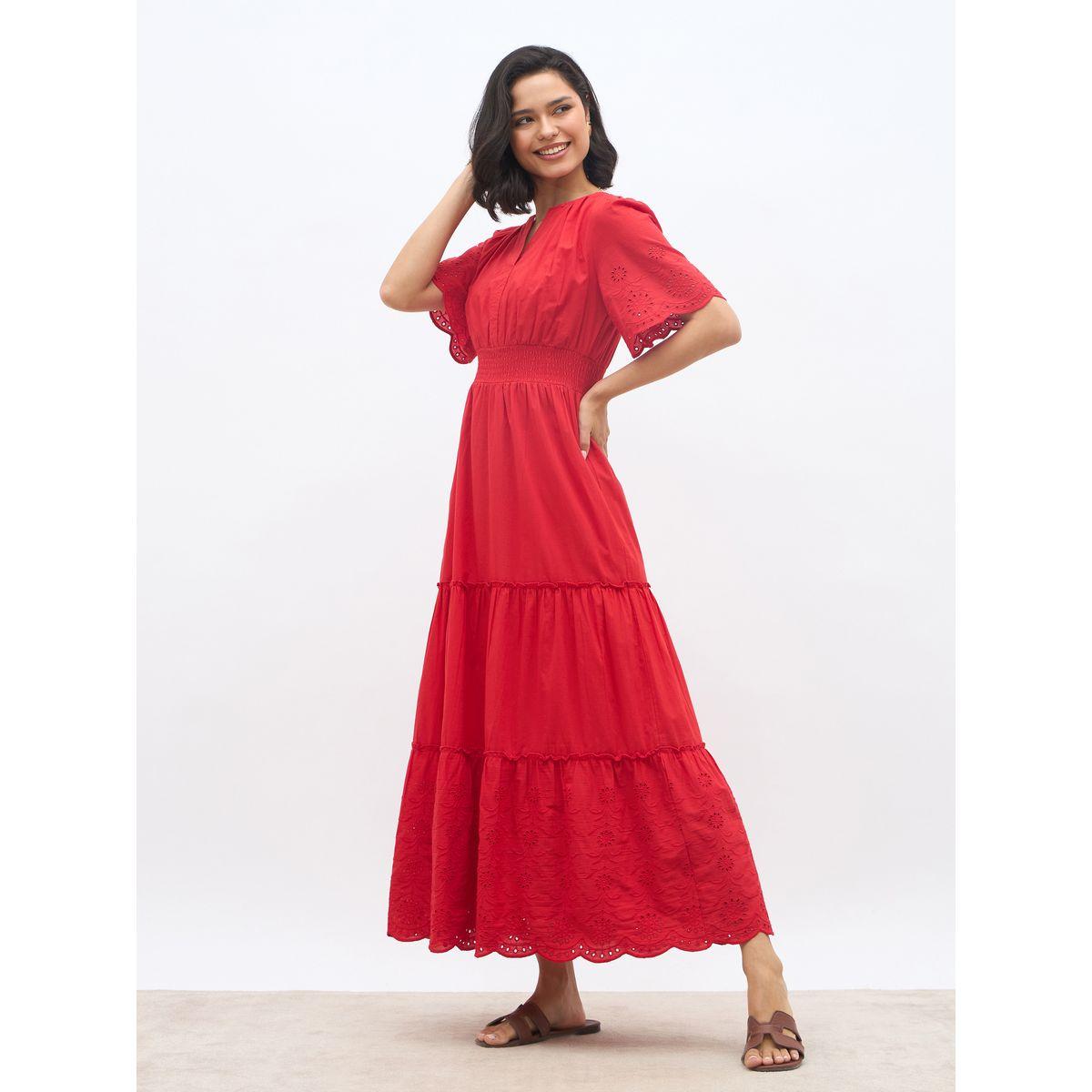 Styli Schiffli Trim Smocked Detail Tiered Maxi Dress-women-clothing-dresses-image-3