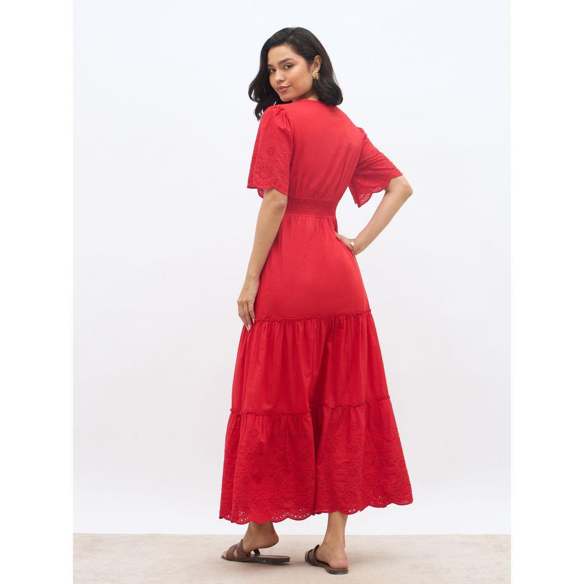 Styli Schiffli Trim Smocked Detail Tiered Maxi Dress-women-clothing-dresses-image-5