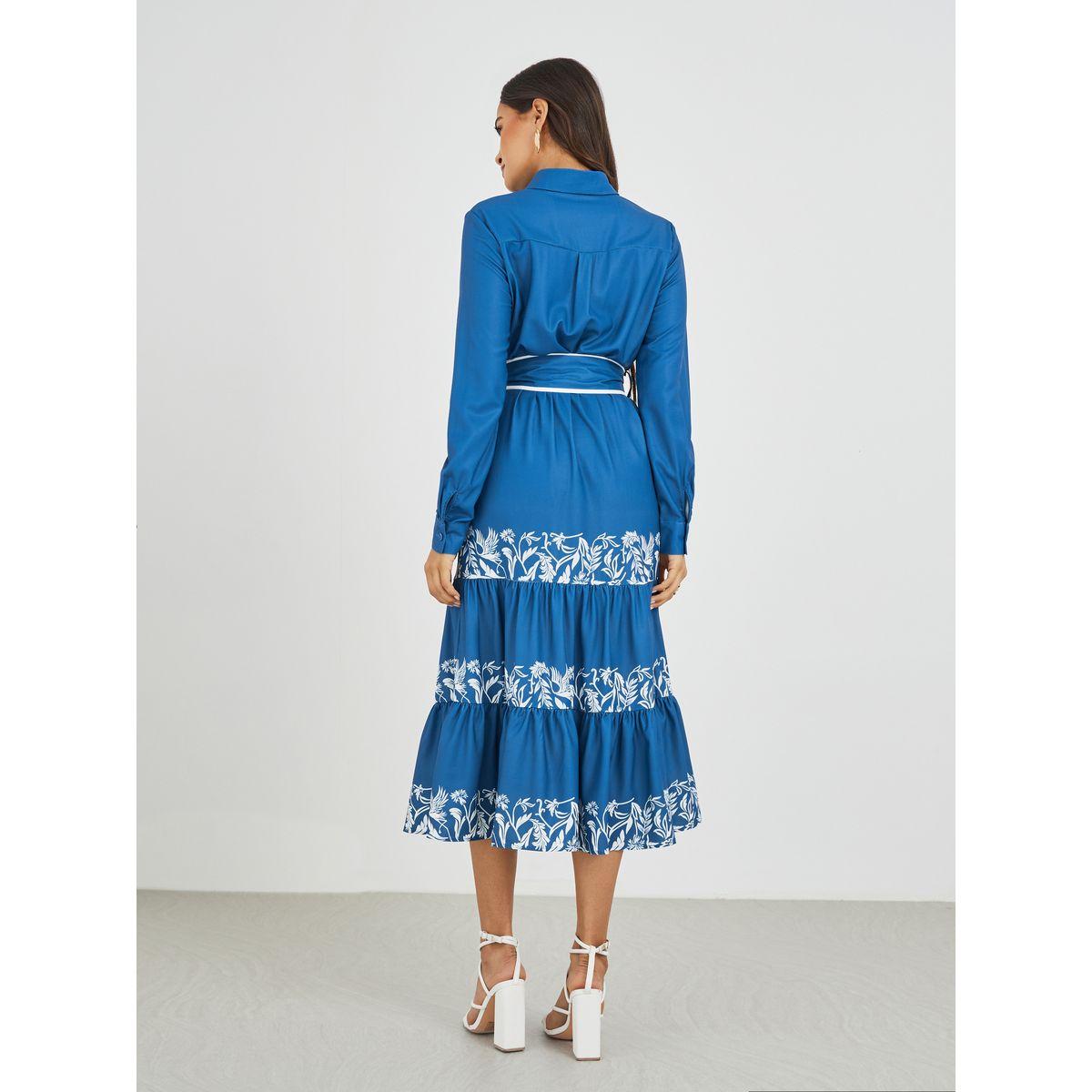 فستان ميدي بكسرات وأكمام طويلة مع حزام-women-clothing-dresses-image-5