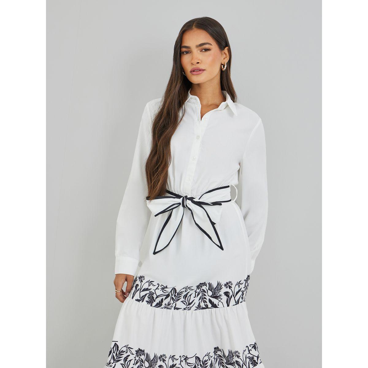 Styli Printed Long Sleeves Tiered Midi Dress with Belt-women-clothing-dresses-image-3