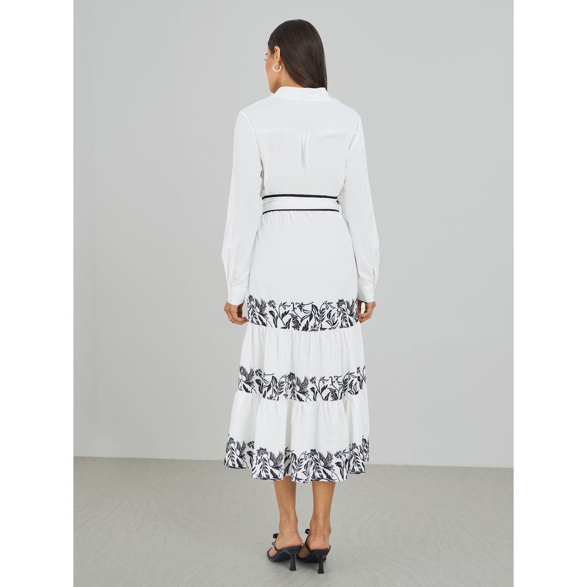 فستان ميدي بكسرات وأكمام طويلة مع حزام-women-clothing-dresses-image-5