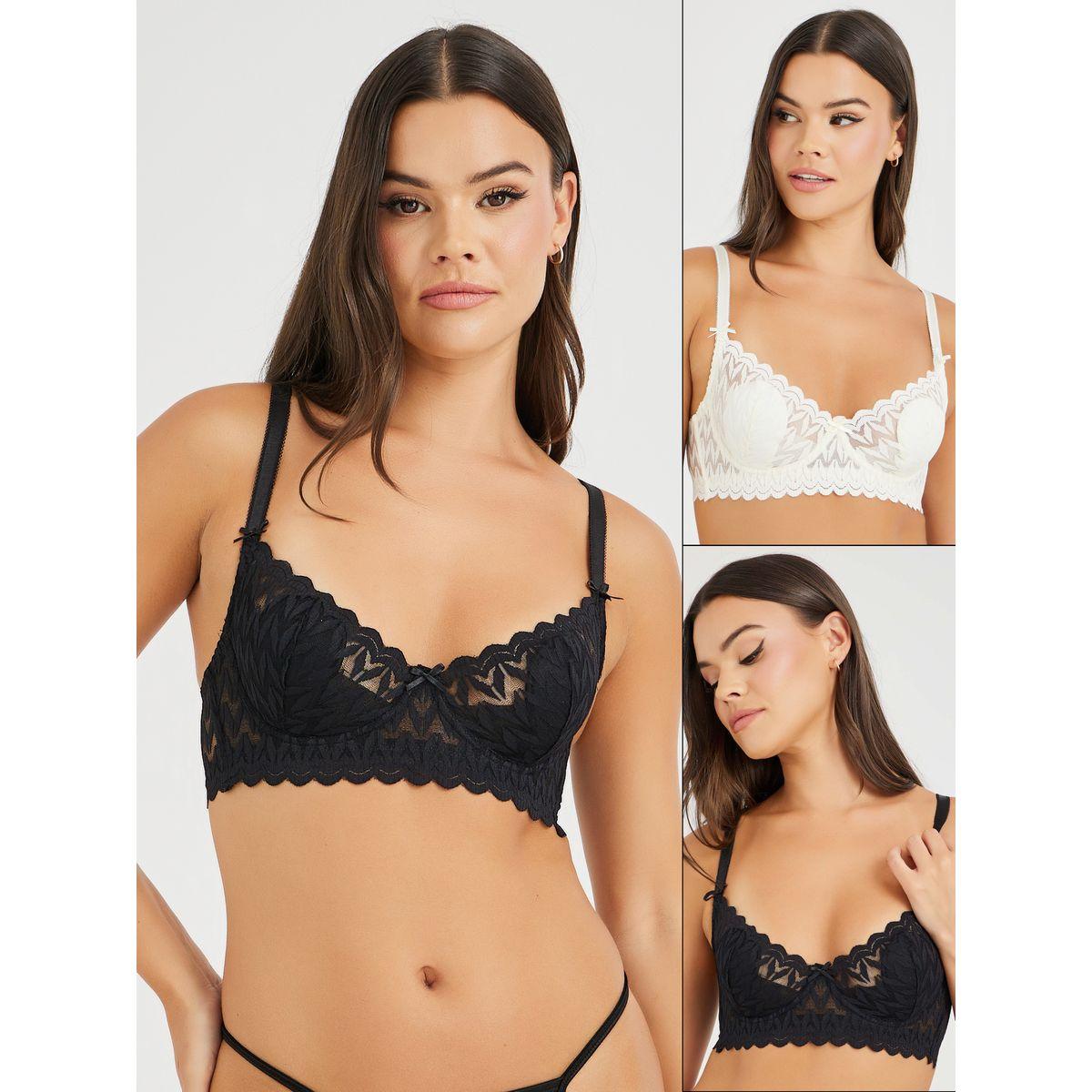 Styli Pack of 2 - Padded Wired Scallop Edge Double Strap Bra with Bow Detail-women-clothing-lingerie-bras-image-1