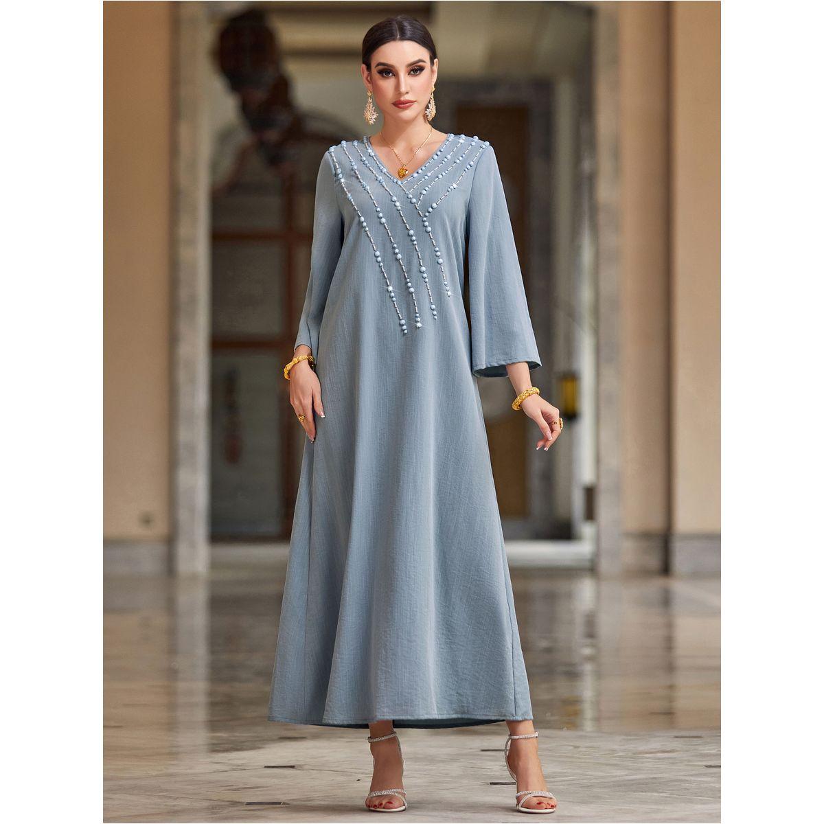 Styli Embellished Long Sleeve V-Neck A-Line Jalabiya-women-arabicclothing-jalabiyas-image-1