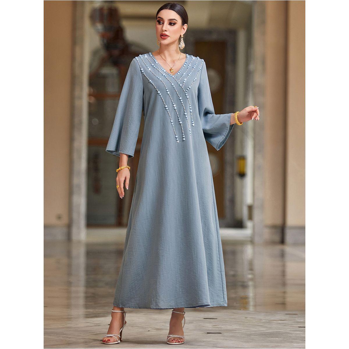 جلابية منمقة بحافة واسعة وأكمام طويلة-women-arabicclothing-jalabiyas-image-2