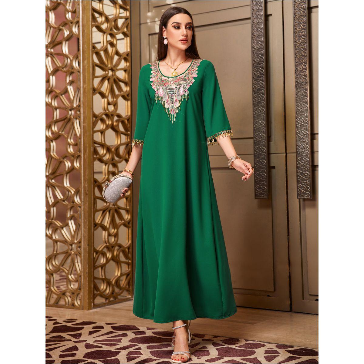 Styli Embroidered Round Neck Jalabiya with 3/4 Sleeves-women-arabicclothing-jalabiyas-image-1
