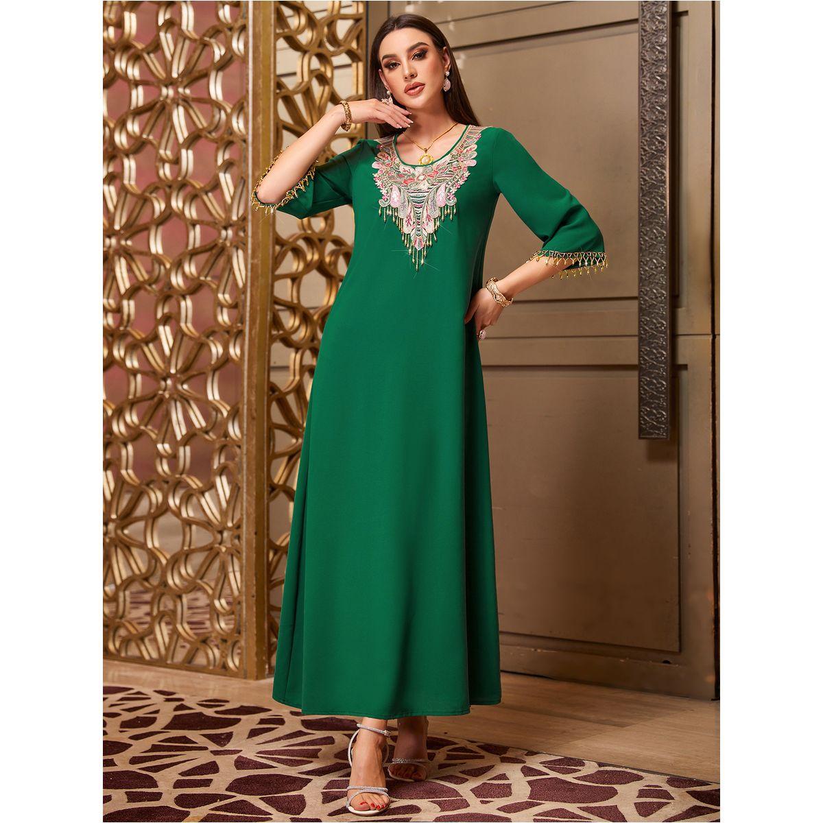 Styli Embroidered Round Neck Jalabiya with 3/4 Sleeves-women-arabicclothing-jalabiyas-image-4