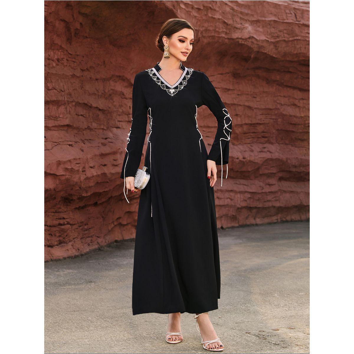 فستان طويل منمق بأكمام واسعة وأربطة-women-clothing-dresses-image-2