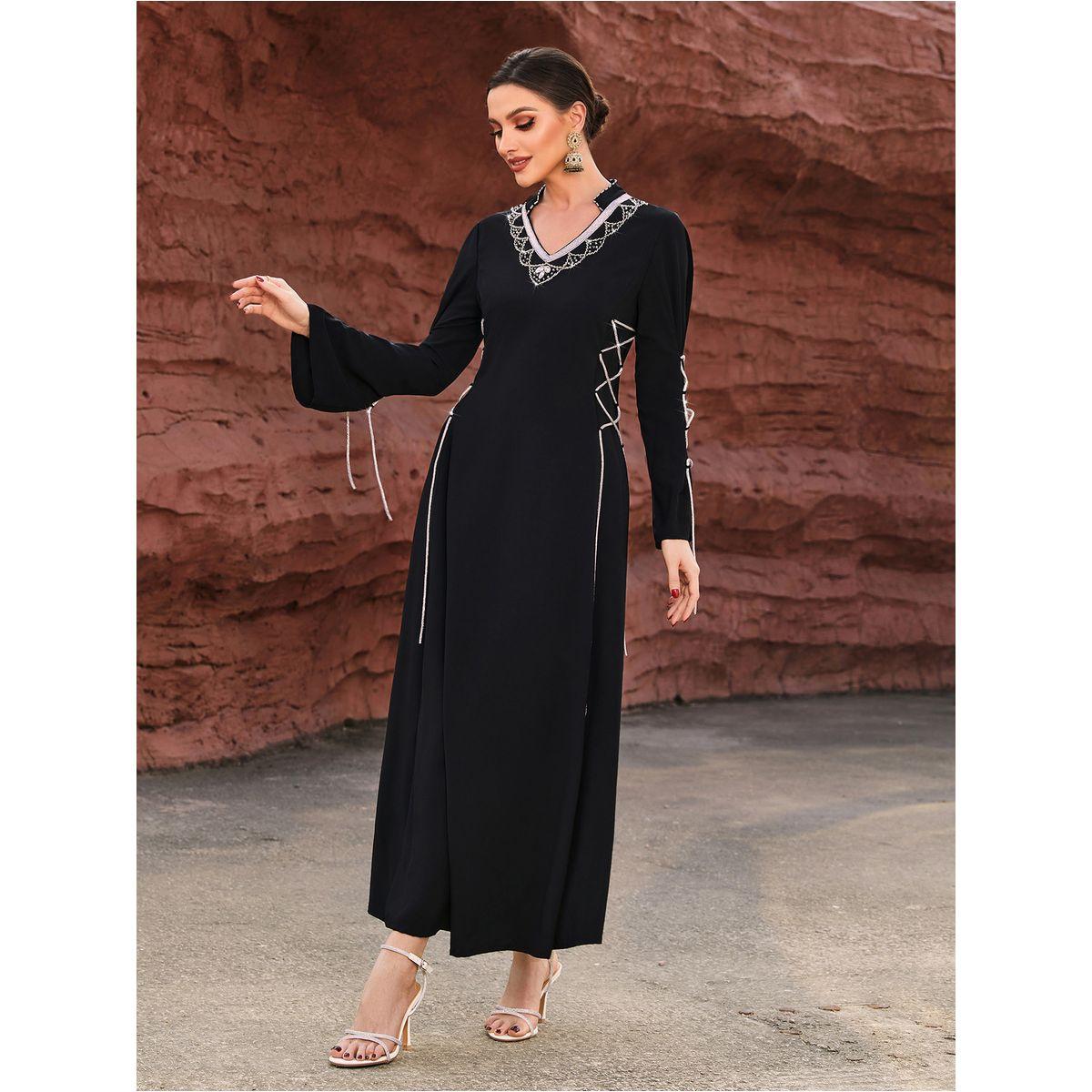 فستان طويل منمق بأكمام واسعة وأربطة-women-clothing-dresses-image-3