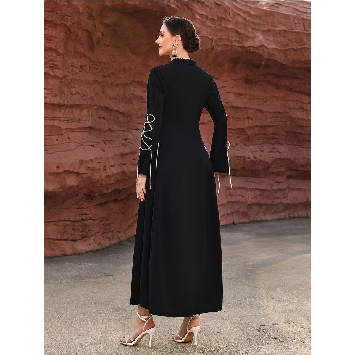فستان طويل منمق بأكمام واسعة وأربطة-women-clothing-dresses-image-4