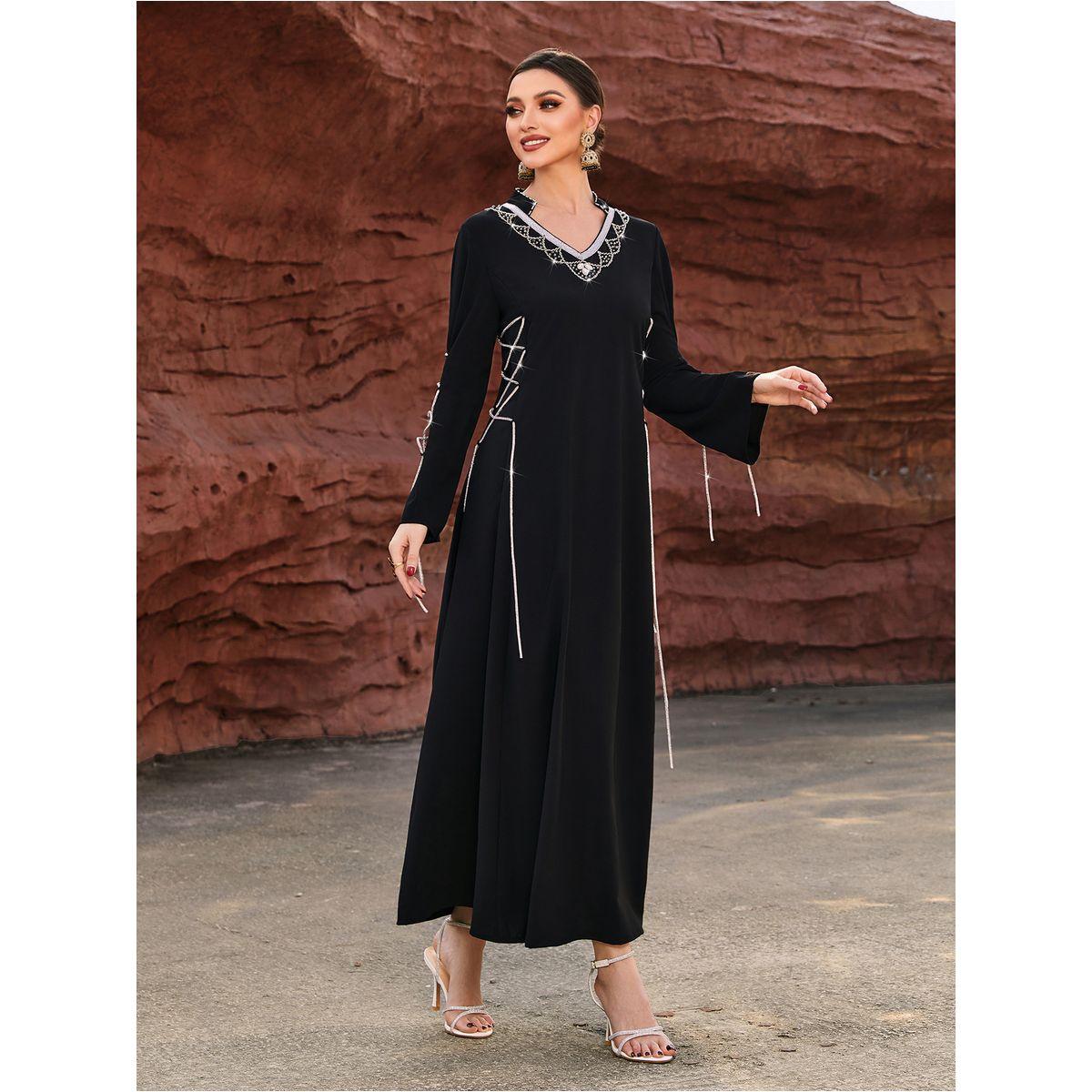 فستان طويل منمق بأكمام واسعة وأربطة-women-clothing-dresses-image-5