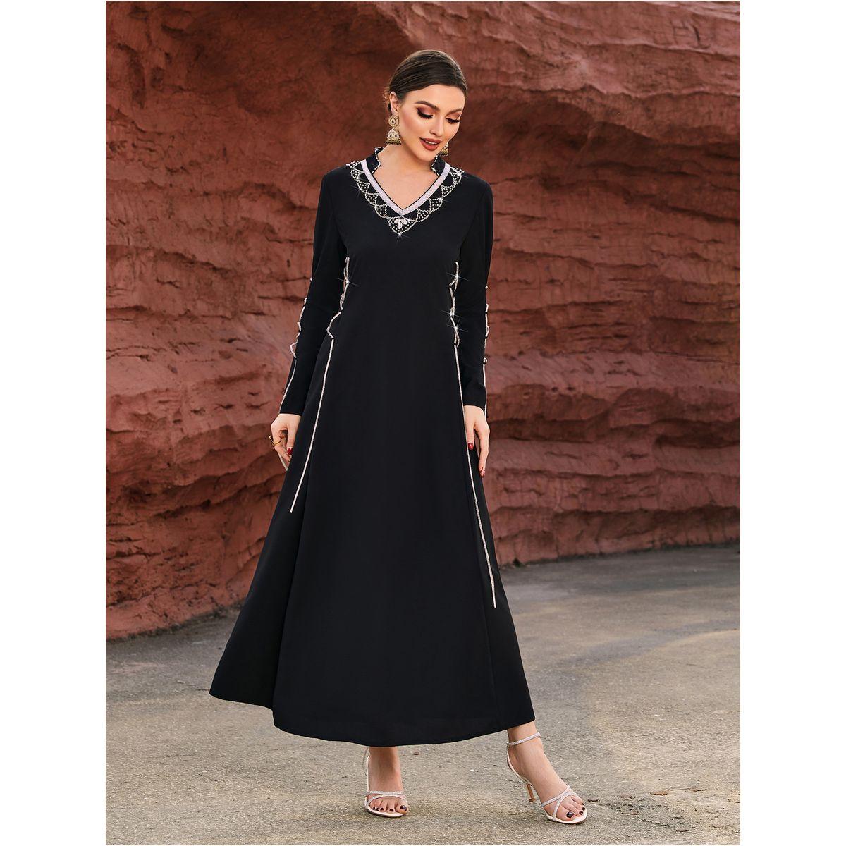 فستان طويل منمق بأكمام واسعة وأربطة-women-clothing-dresses-image-6