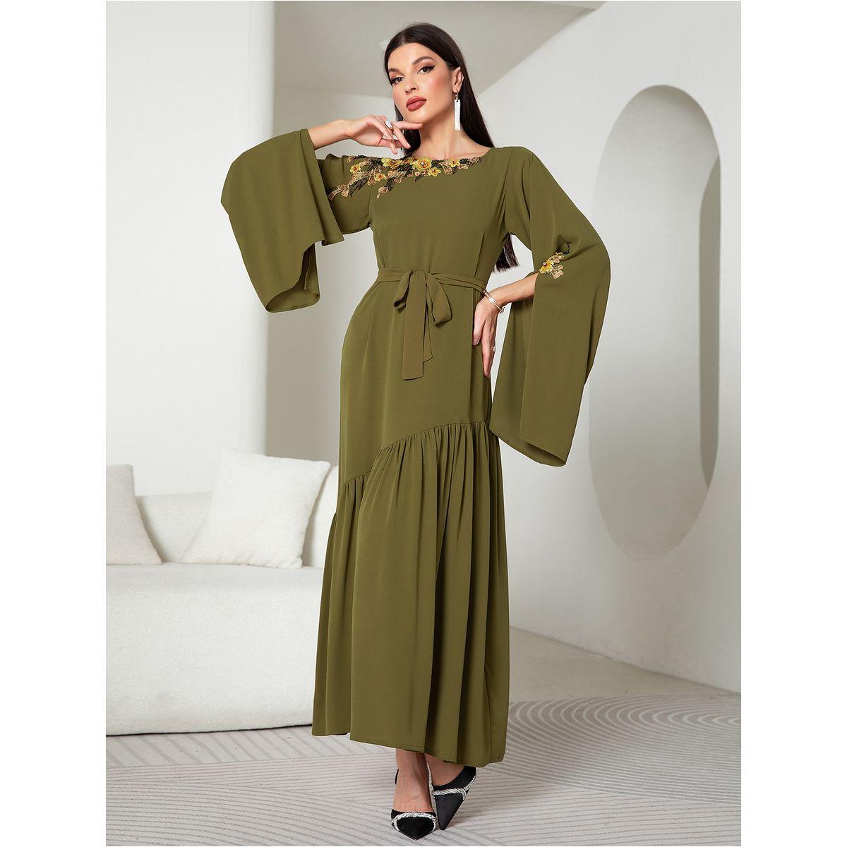 Styli Floral Embroidery Split Sleeve Ruffle Hem Belted Maxi Dress-women-clothing-dresses-image-1