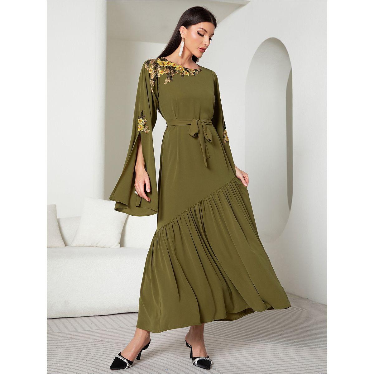 Styli Floral Embroidery Split Sleeve Ruffle Hem Belted Maxi Dress-women-clothing-dresses-image-11