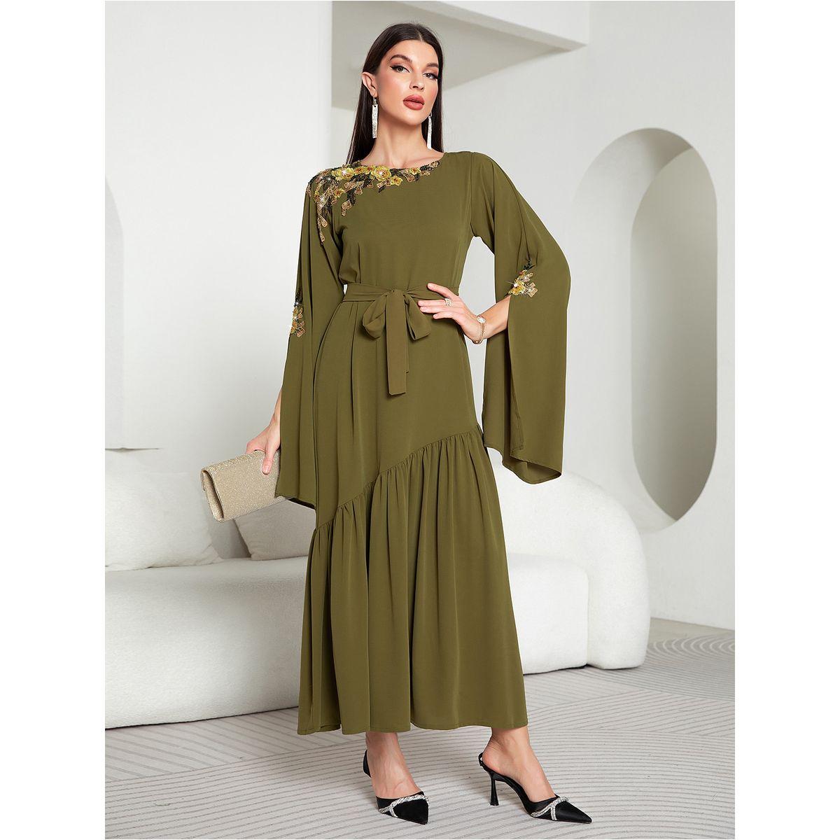 Styli Floral Embroidery Split Sleeve Ruffle Hem Belted Maxi Dress-women-clothing-dresses-image-2