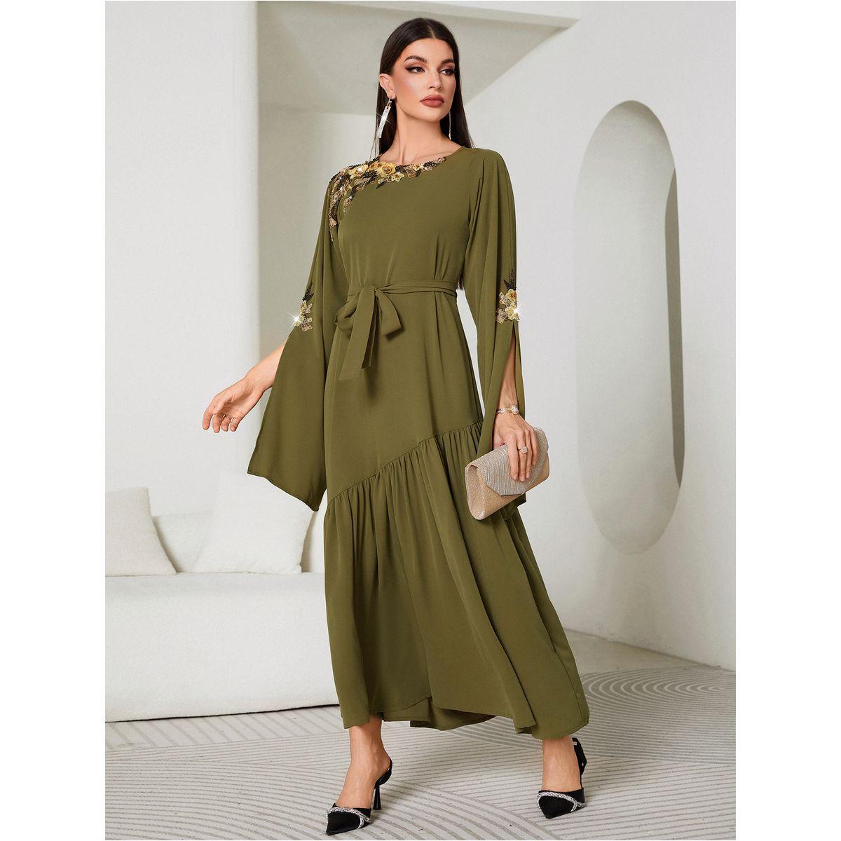 Styli Floral Embroidery Split Sleeve Ruffle Hem Belted Maxi Dress-women-clothing-dresses-image-6
