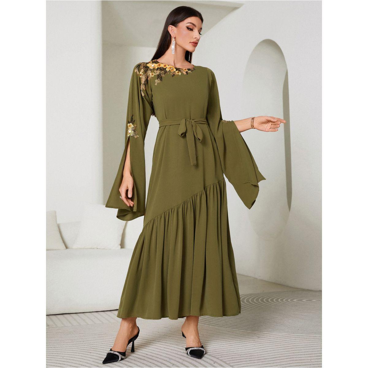 Styli Floral Embroidery Split Sleeve Ruffle Hem Belted Maxi Dress-women-clothing-dresses-image-7