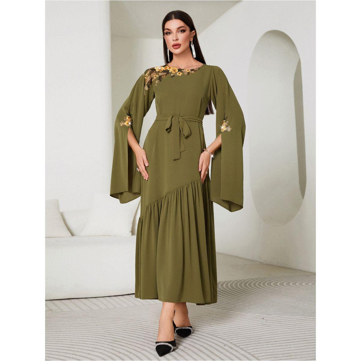 Styli Floral Embroidery Split Sleeve Ruffle Hem Belted Maxi Dress-women-clothing-dresses-image-8