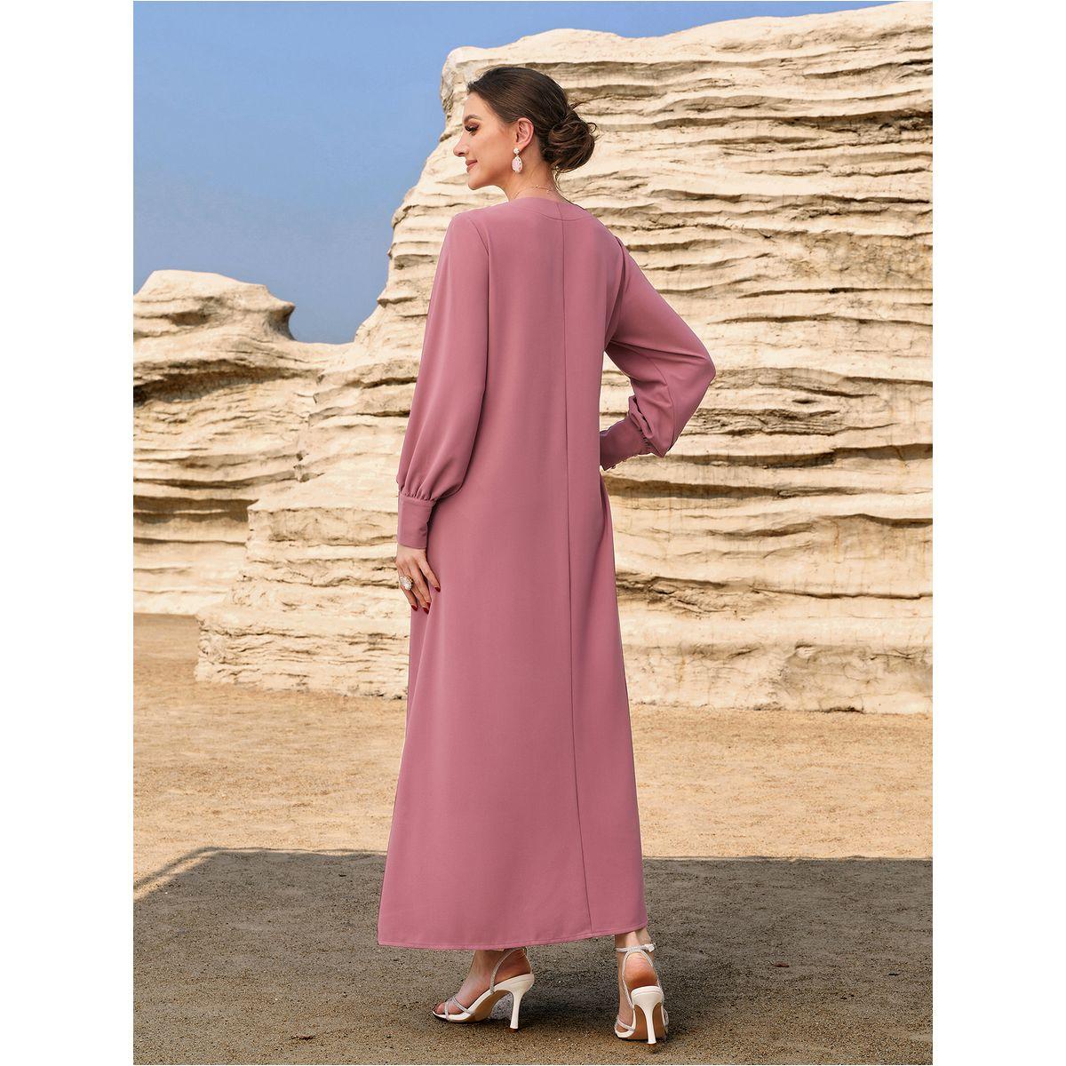Styli Floral Embroidered Round Neck Button Front Jalabiya-women-arabicclothing-jalabiyas-image-3