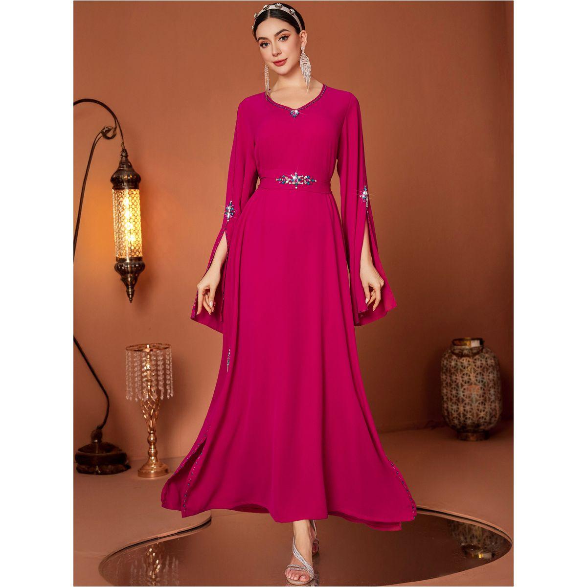 فستان طويل بياقة دائرية وأكمام بشق-women-clothing-dresses-image-1