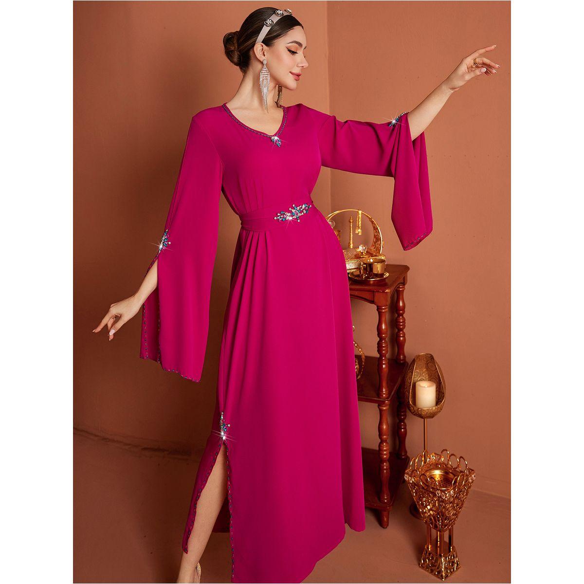 فستان طويل بياقة دائرية وأكمام بشق-women-clothing-dresses-image-2