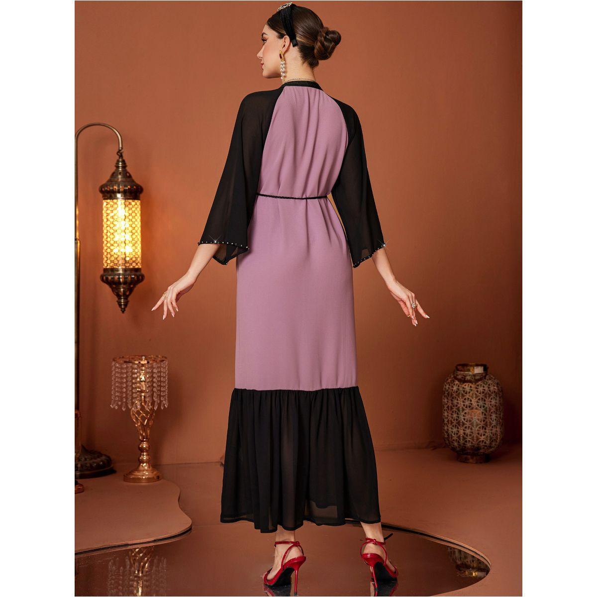 Styli Embellished Color Block Beaded Ruffle Hem Jalabiya-women-arabicclothing-jalabiyas-image-6