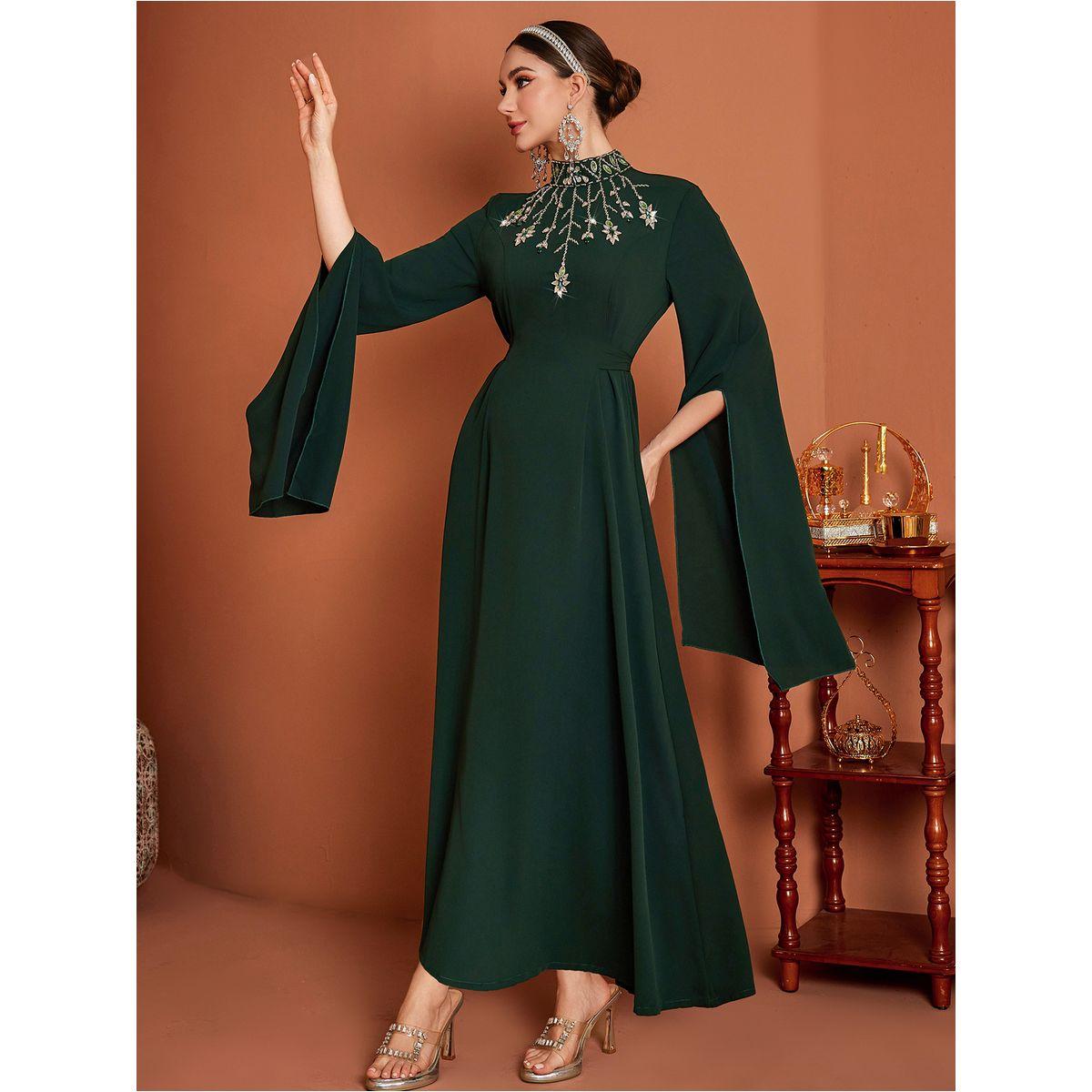 فستان طويل بياقة عالية وأكمام كيب-women-clothing-dresses-image-1