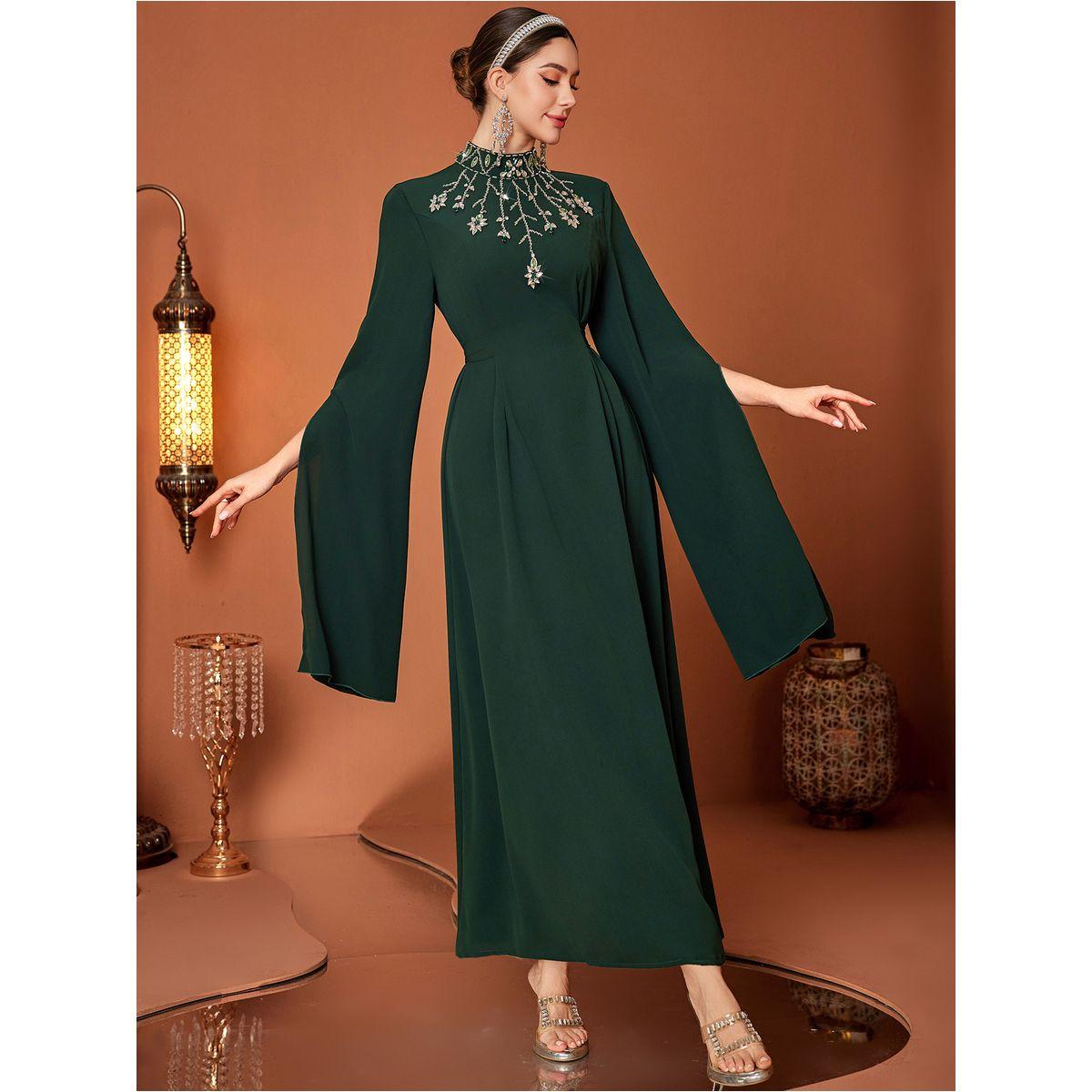 فستان طويل بياقة عالية وأكمام كيب-women-clothing-dresses-image-2