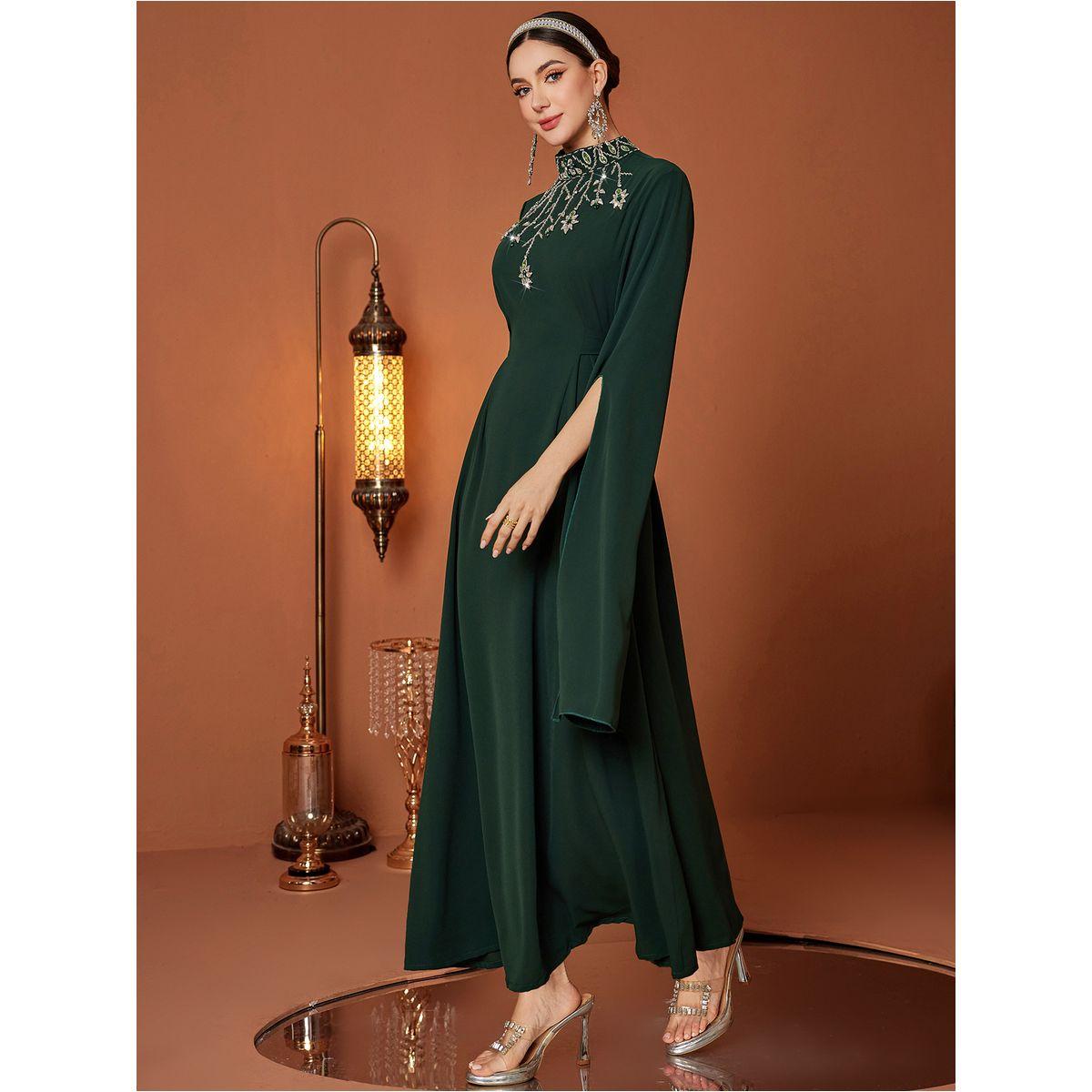 فستان طويل بياقة عالية وأكمام كيب-women-clothing-dresses-image-3