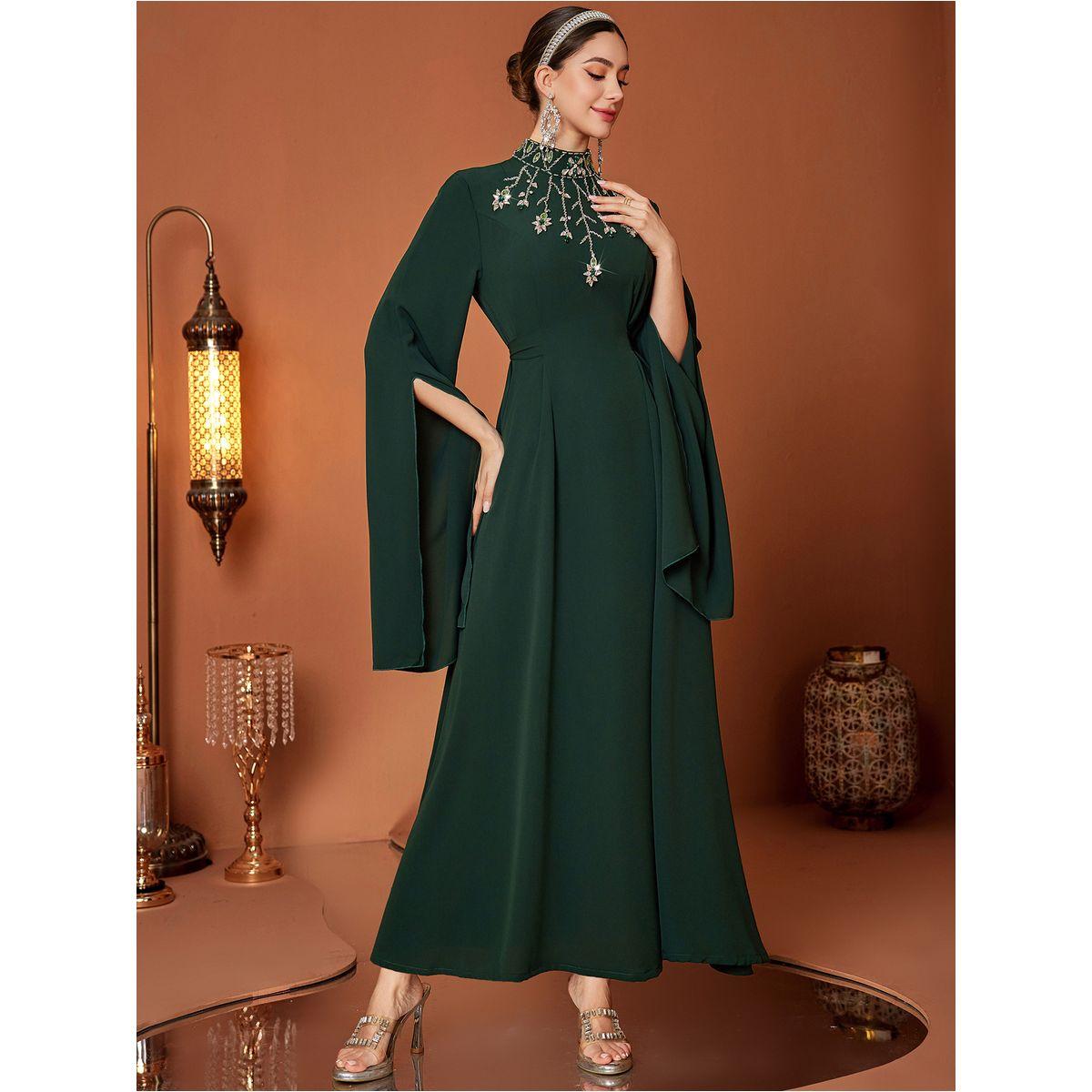 فستان طويل بياقة عالية وأكمام كيب-women-clothing-dresses-image-4